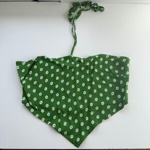Reformation Green Floral Halter Crop Top